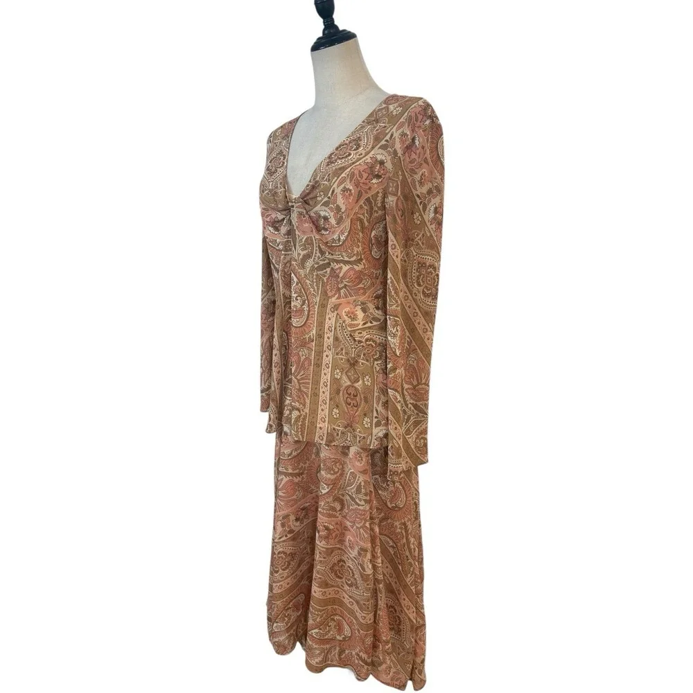 Y2K Bandolino Top‎ Skirt Set Paisley Boho Midi Sz 6 Fairy Grunge Soft Girl